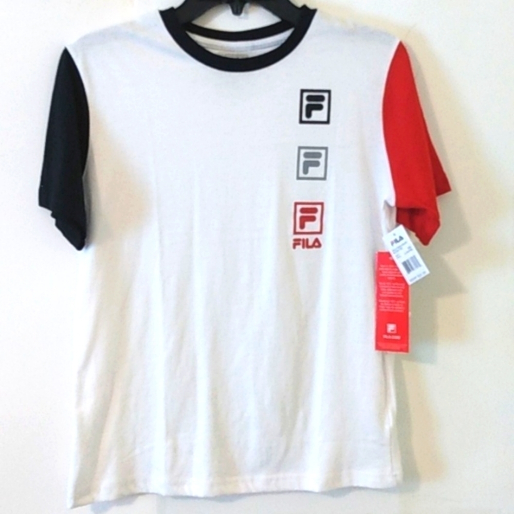 FILA COLOR-BLOCK RED WHITE BLACK GRAPHIC TEE SHIRT BOYS SIZE 14-16 NWT